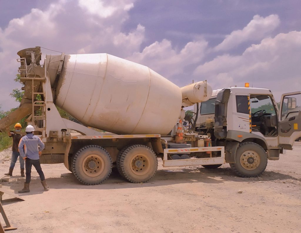 Modern electric concrete mixer on a construction site optimizing eco-friendly and low-emission building processes